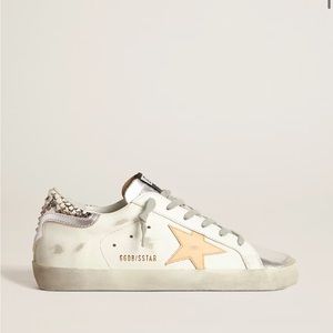 White Super-Star sneakers with python-print and rhinestone heel tab